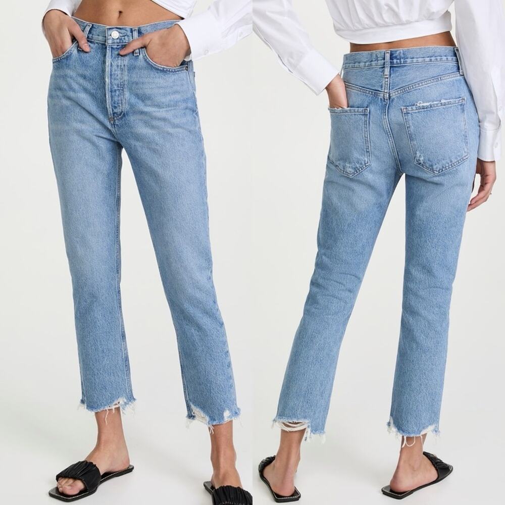 Agolde Riley High Rise Jeans Raw Hem Button Fly Sz 24 MSRP $198